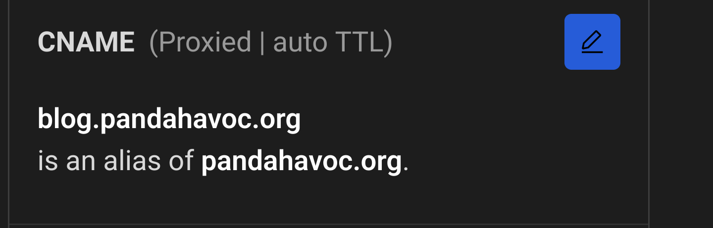 cloudflare screenshot for CNAME record